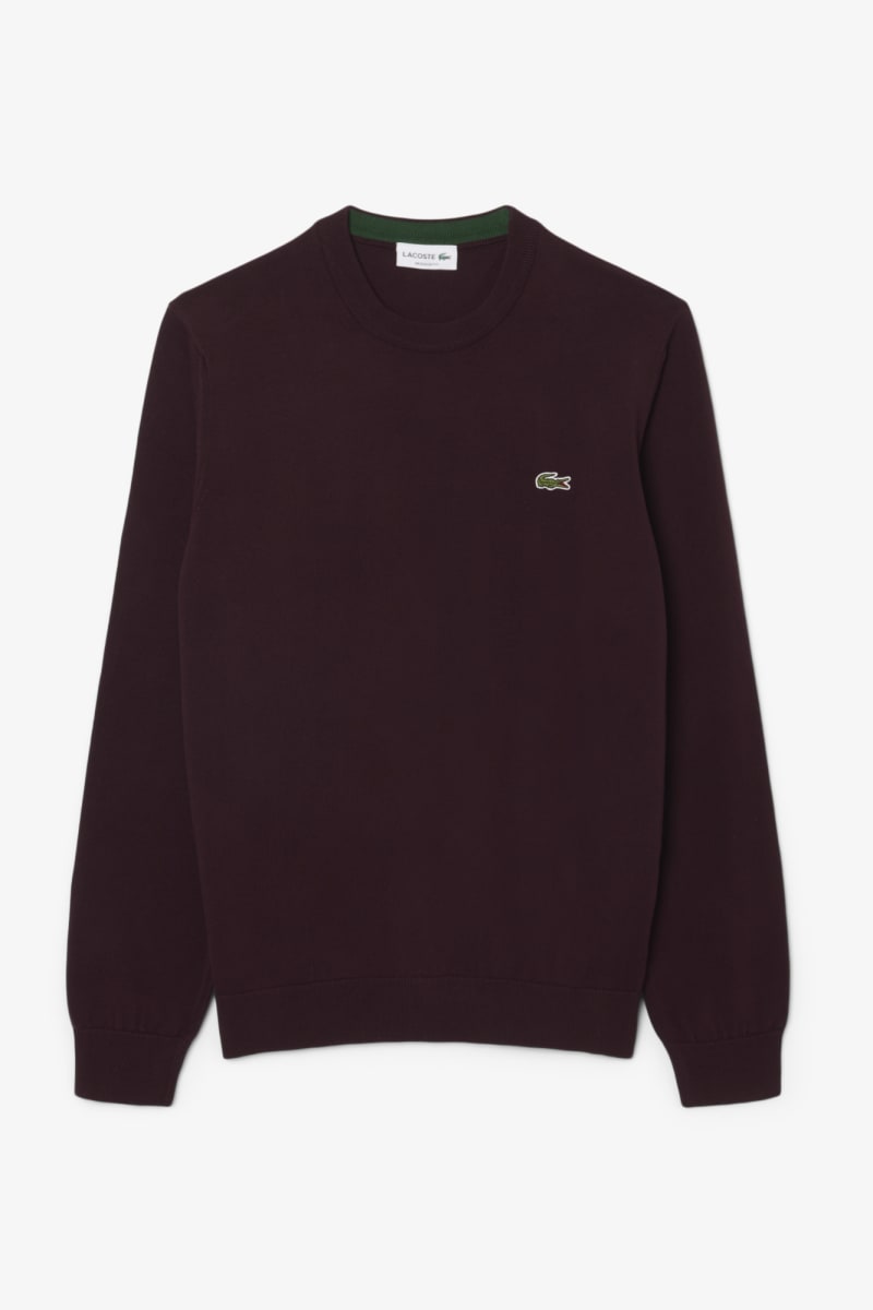 Lacoste AH1985 Regular Fit Organic Cotton Crew Neck Jumper Wine