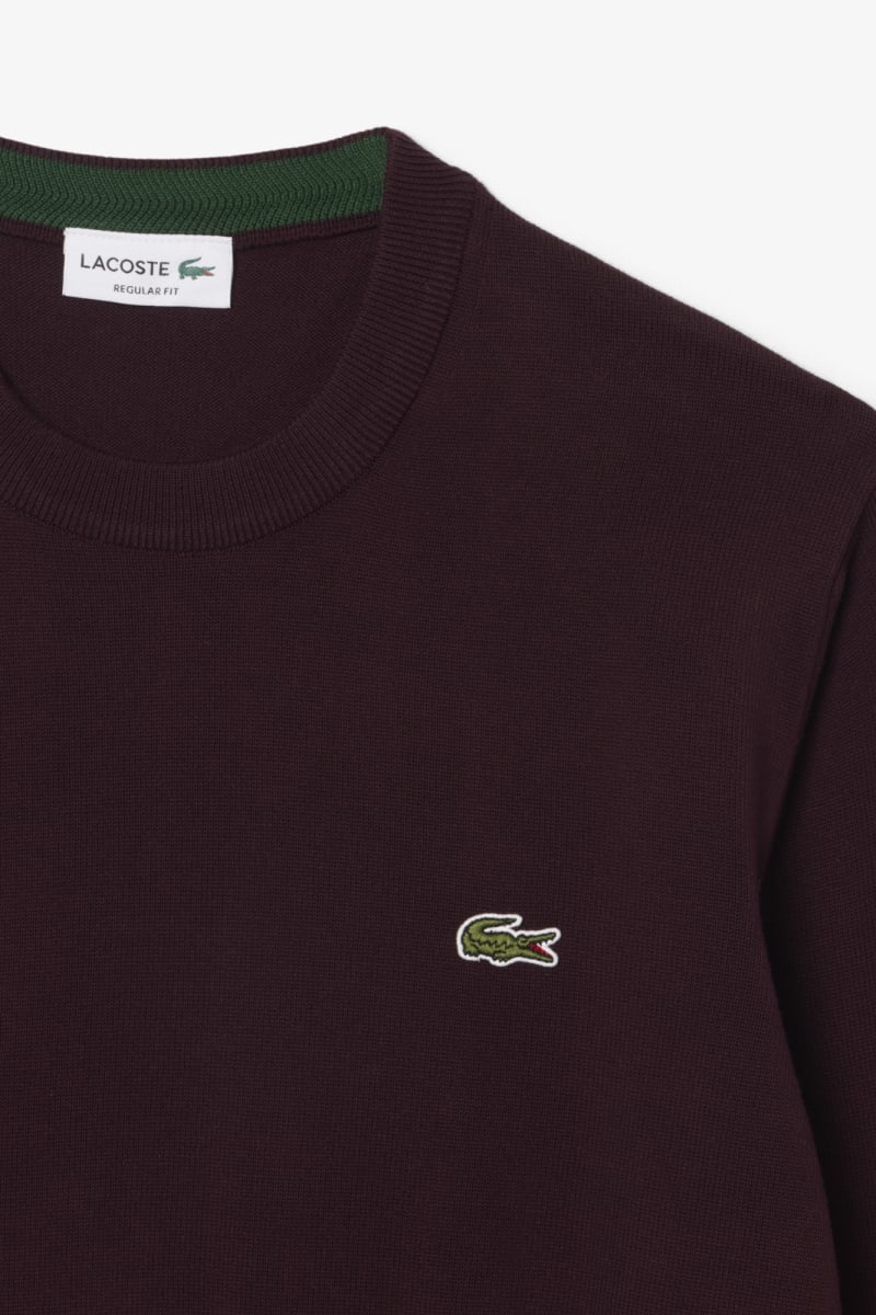 Lacoste AH1985 Regular Fit Organic Cotton Crew Neck Jumper Wine
