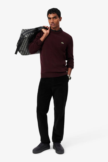 Lacoste AH1985 Regular Fit Organic Cotton Crew Neck Jumper Wine