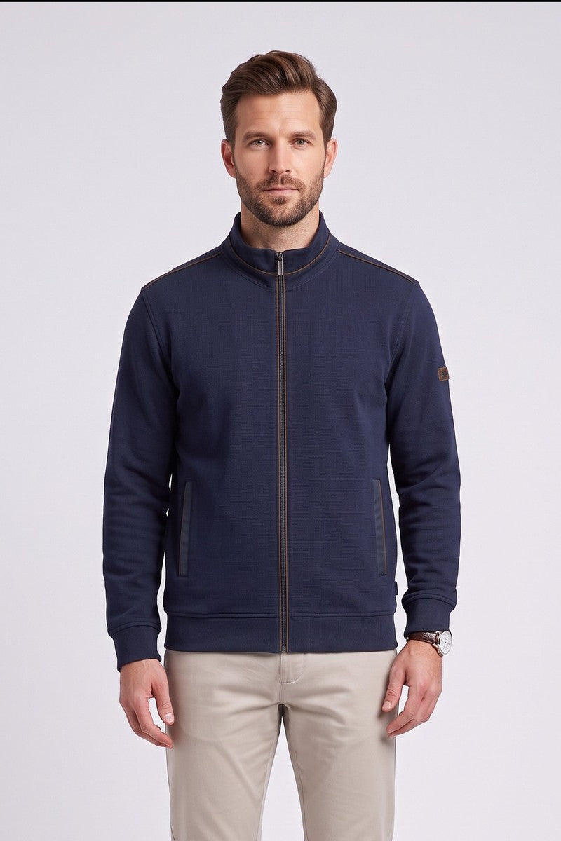 Bugatti 25050F Piped Full Zip Sweatshirt Navy