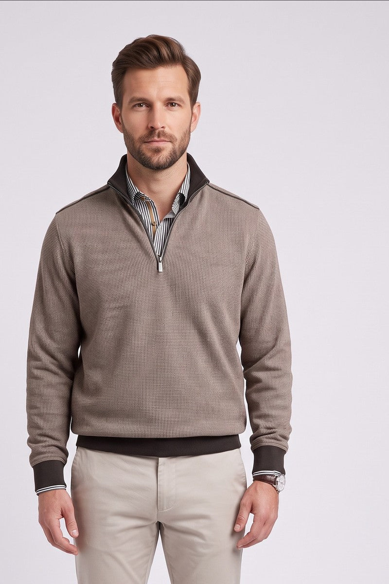 Bugatti 25061F Textured Half Zip Sweatshirt Brown
