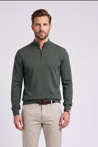 Bugatti 25529F Quarter Zip Knit Jumper Moss