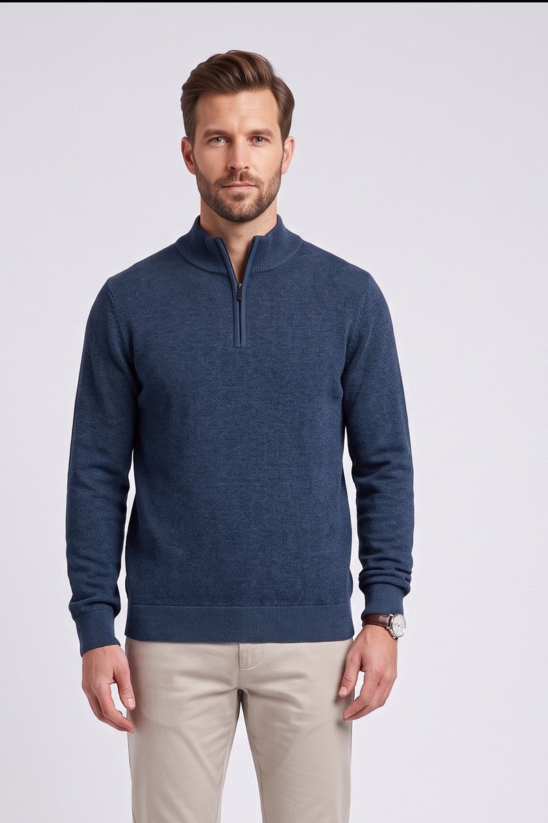 Bugatti 25529F Quarter Zip Knit Jumper Navy