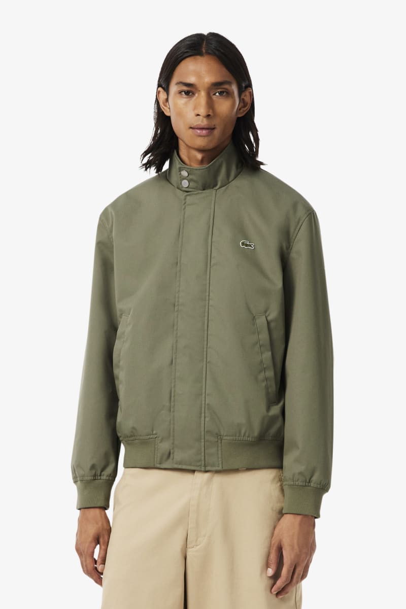 Lacoste BH1349 Water-Repellent Twill Harrington Jacket Khaki Green
