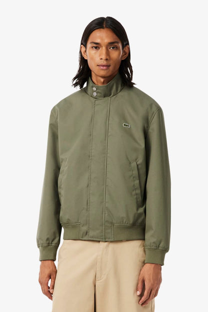 Lacoste BH1349 Water-Repellent Twill Harrington Jacket Khaki Green