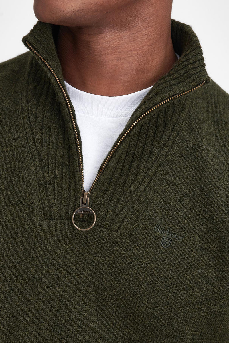 Barbour MKN0339 Essential Regular Fit Lambswool Quarter Zip Jumper Seaweed