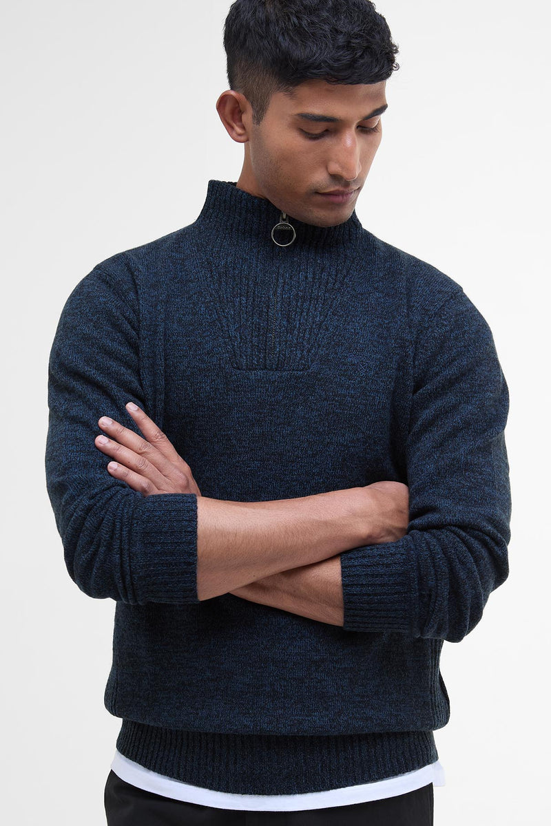 Barbour MKN0339 Essential Regular Fit Lambswool Quarter Zip Jumper Navy Mix