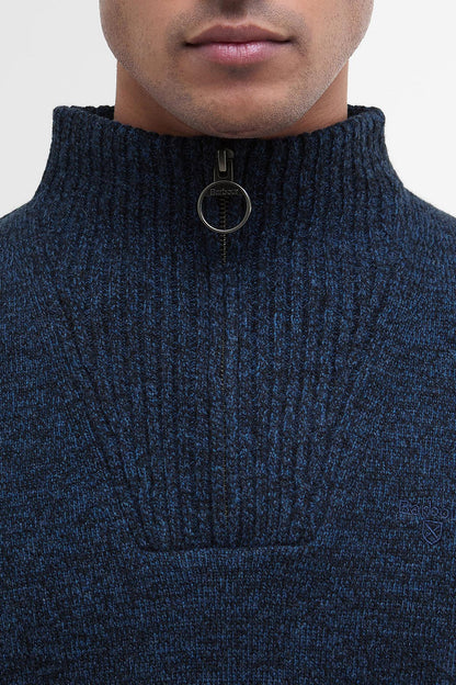Barbour MKN0339 Essential Regular Fit Lambswool Quarter Zip Jumper Navy Mix