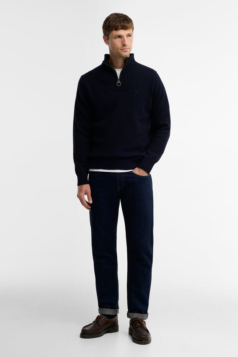 Barbour MKN0339 Essential Regular Fit Lambswool Quarter Zip Jumper Navy