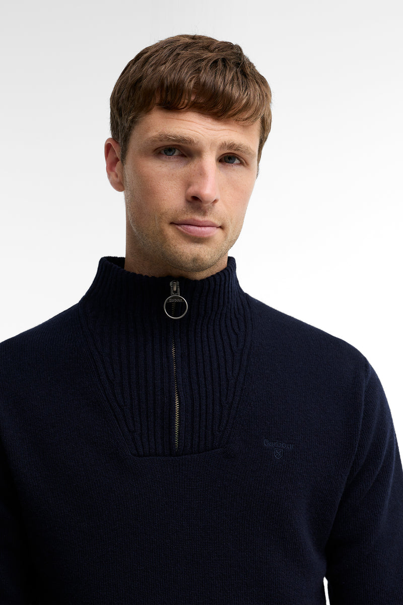 Barbour MKN0339 Essential Regular Fit Lambswool Quarter Zip Jumper Navy
