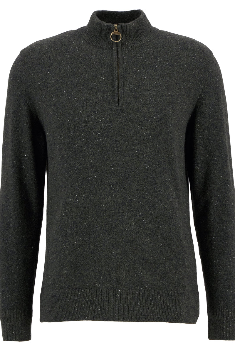 Barbour MKN1187 Essential Tisbury Regular Fit Wool Blend Quarter Zip Jumper Dark Seaweed