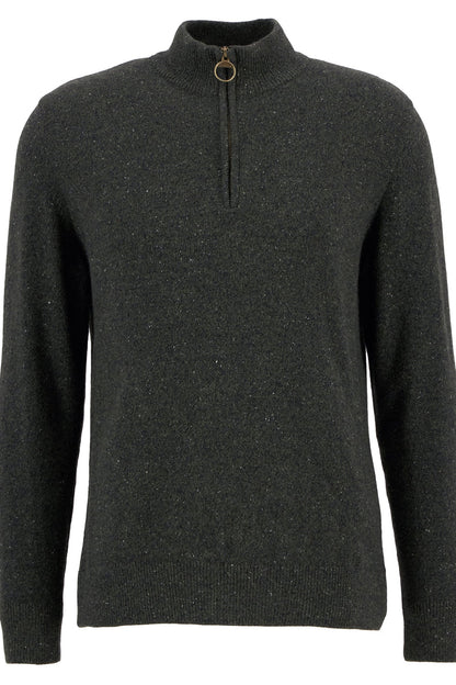 Barbour MKN1187 Essential Tisbury Regular Fit Wool Blend Quarter Zip Jumper Dark Seaweed