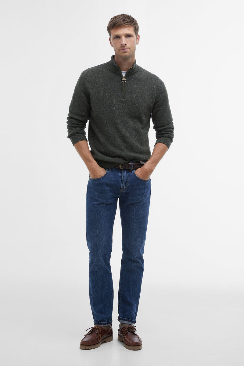 Barbour MKN1187 Essential Tisbury Regular Fit Wool Blend Quarter Zip Jumper Dark Seaweed