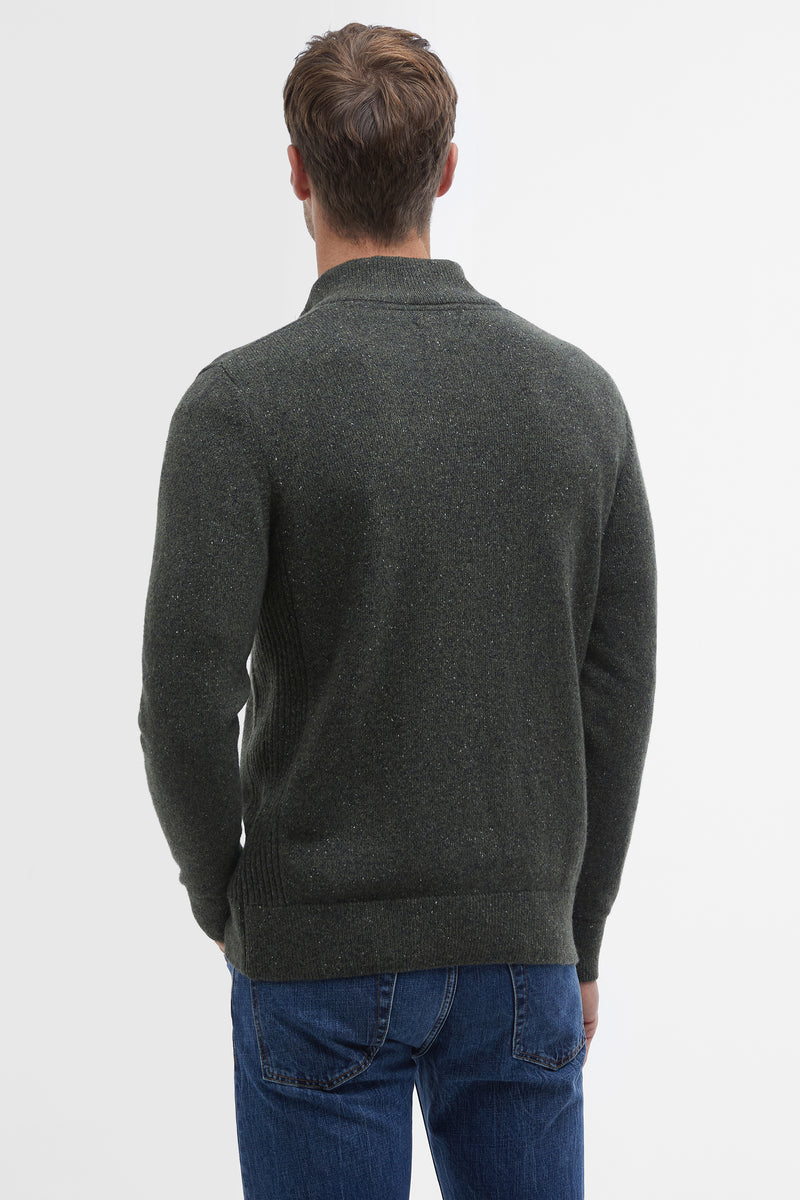 Barbour MKN1187 Essential Tisbury Regular Fit Wool Blend Quarter Zip Jumper Dark Seaweed