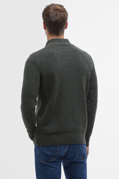 Barbour MKN1187 Essential Tisbury Regular Fit Wool Blend Quarter Zip Jumper Dark Seaweed