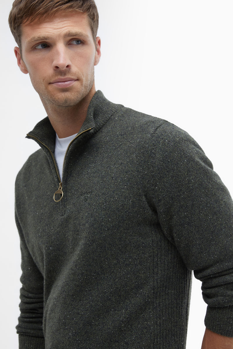 Barbour MKN1187 Essential Tisbury Regular Fit Wool Blend Quarter Zip Jumper Dark Seaweed