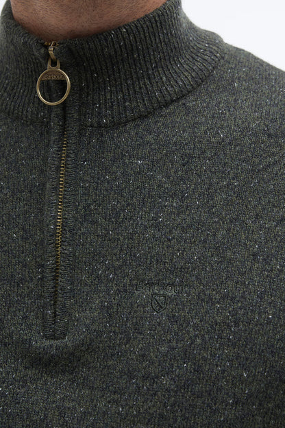 Barbour MKN1187 Essential Tisbury Regular Fit Wool Blend Quarter Zip Jumper Dark Seaweed