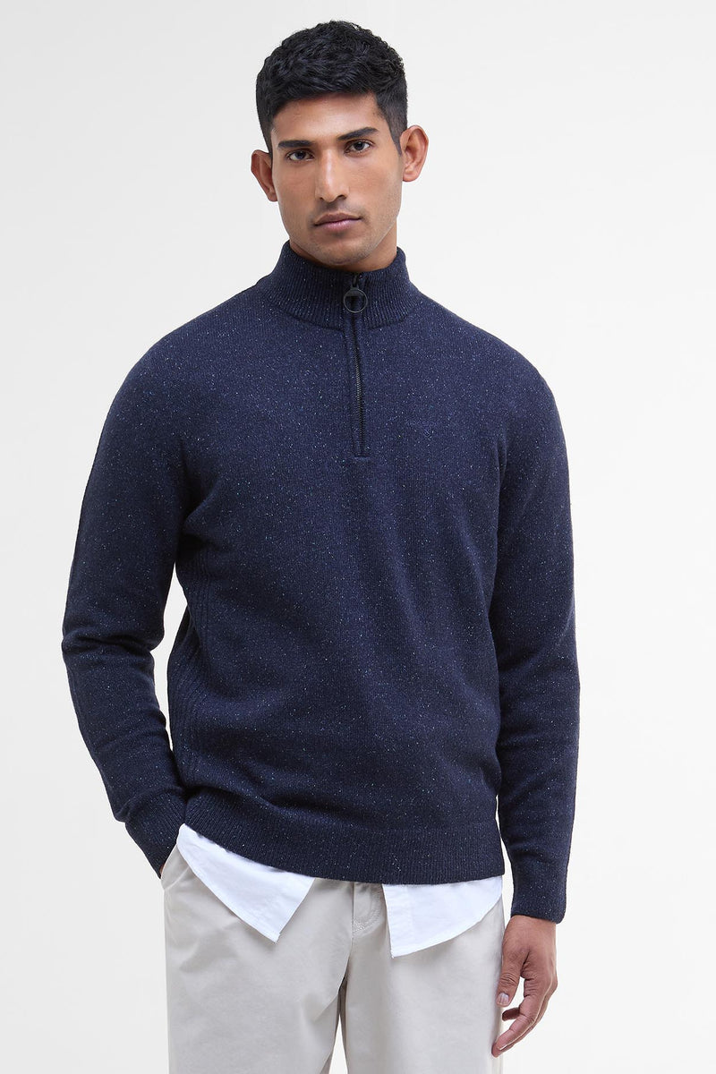 Barbour MKN1187 Essential Tisbury Regular Fit Wool Blend Quarter Zip Jumper Navy