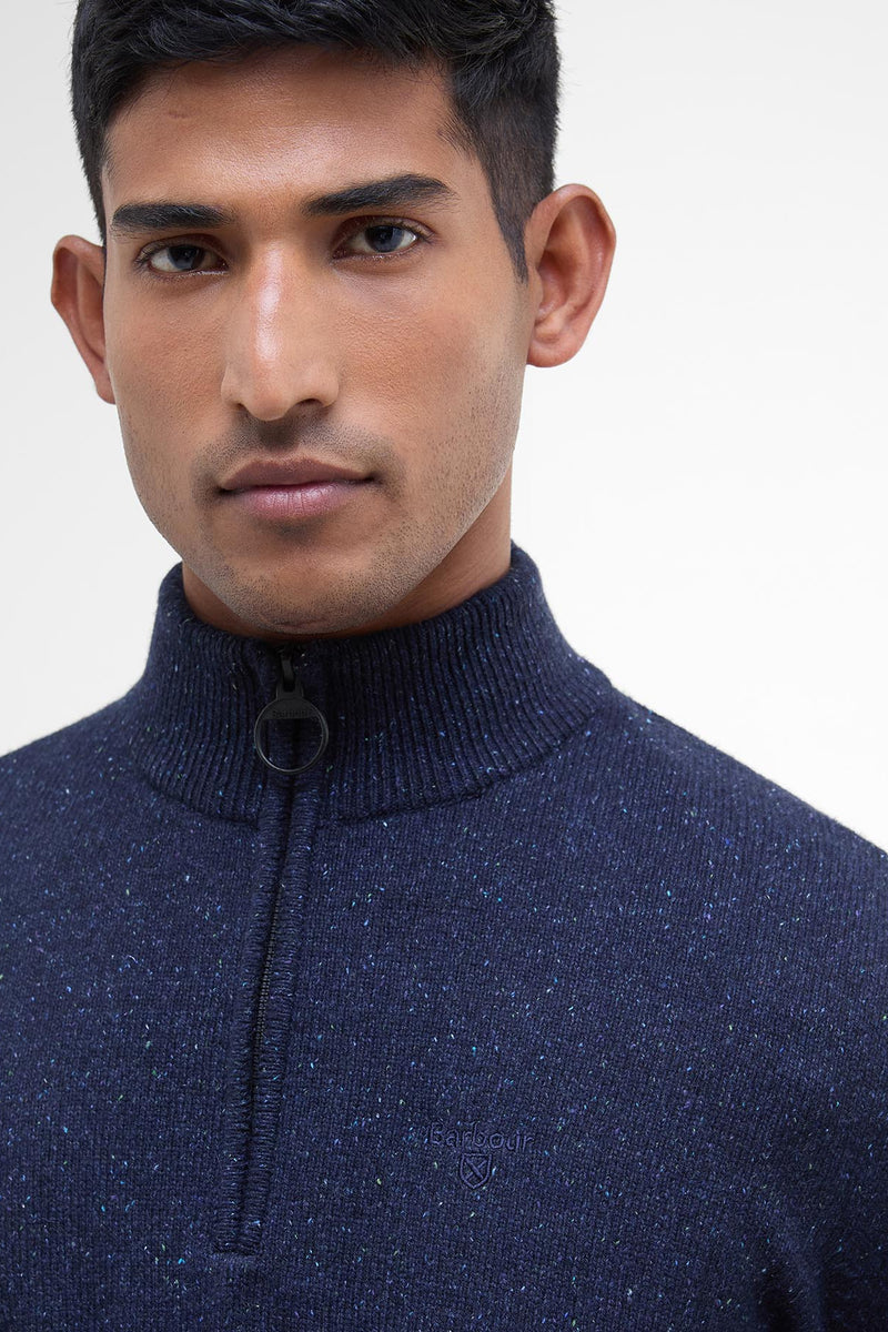 Barbour MKN1187 Essential Tisbury Regular Fit Wool Blend Quarter Zip Jumper Navy