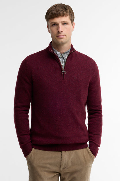 Barbour MKN1187 Essential Tisbury Regular Fit Wool Blend Quarter Zip Jumper Ruby