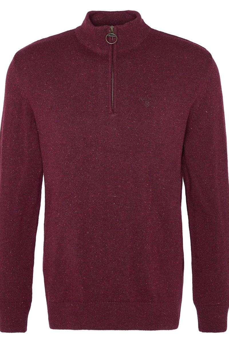 Barbour MKN1187 Essential Tisbury Regular Fit Wool Blend Quarter Zip Jumper Ruby