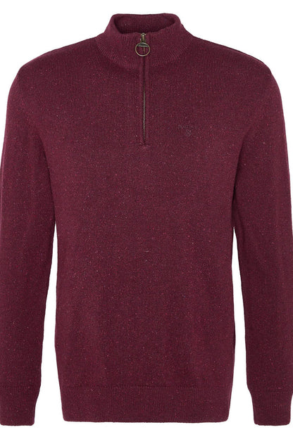 Barbour MKN1187 Essential Tisbury Regular Fit Wool Blend Quarter Zip Jumper Ruby