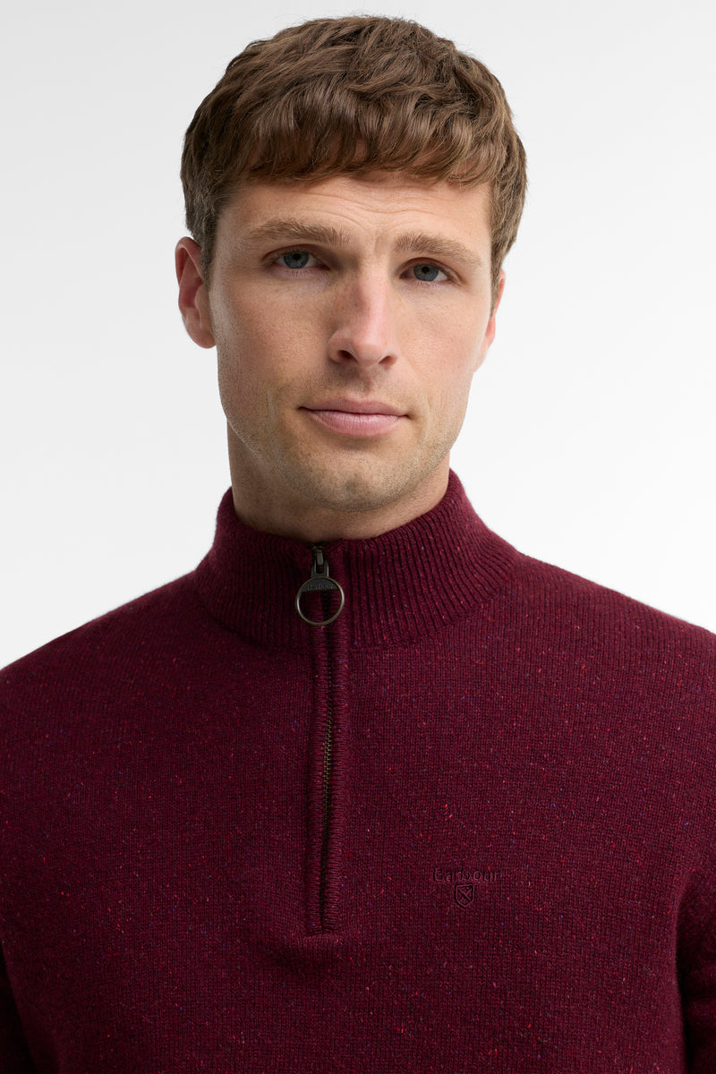 Barbour MKN1187 Essential Tisbury Regular Fit Wool Blend Quarter Zip Jumper Ruby