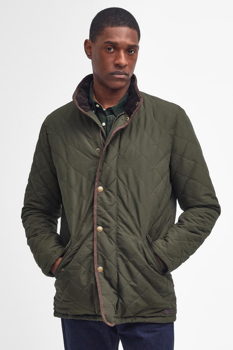 Barbour MQU1585 Waterproof Shoveler Regular Fit Quilted Jacket Dark Olive