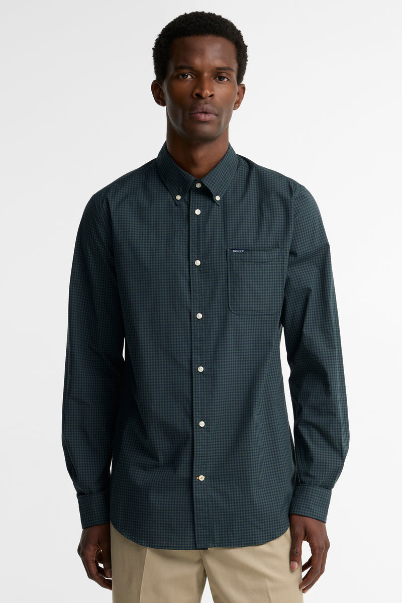 Barbour MSH5823 Harbourwall Tailored Fit Cotton Poplin Gingham Shirt Sycamore Green