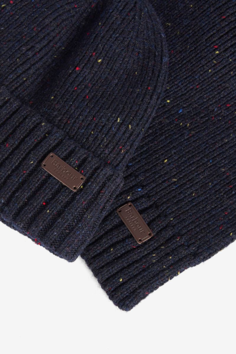 Barbour Carlton Scarf &amp; Hat Set Navy