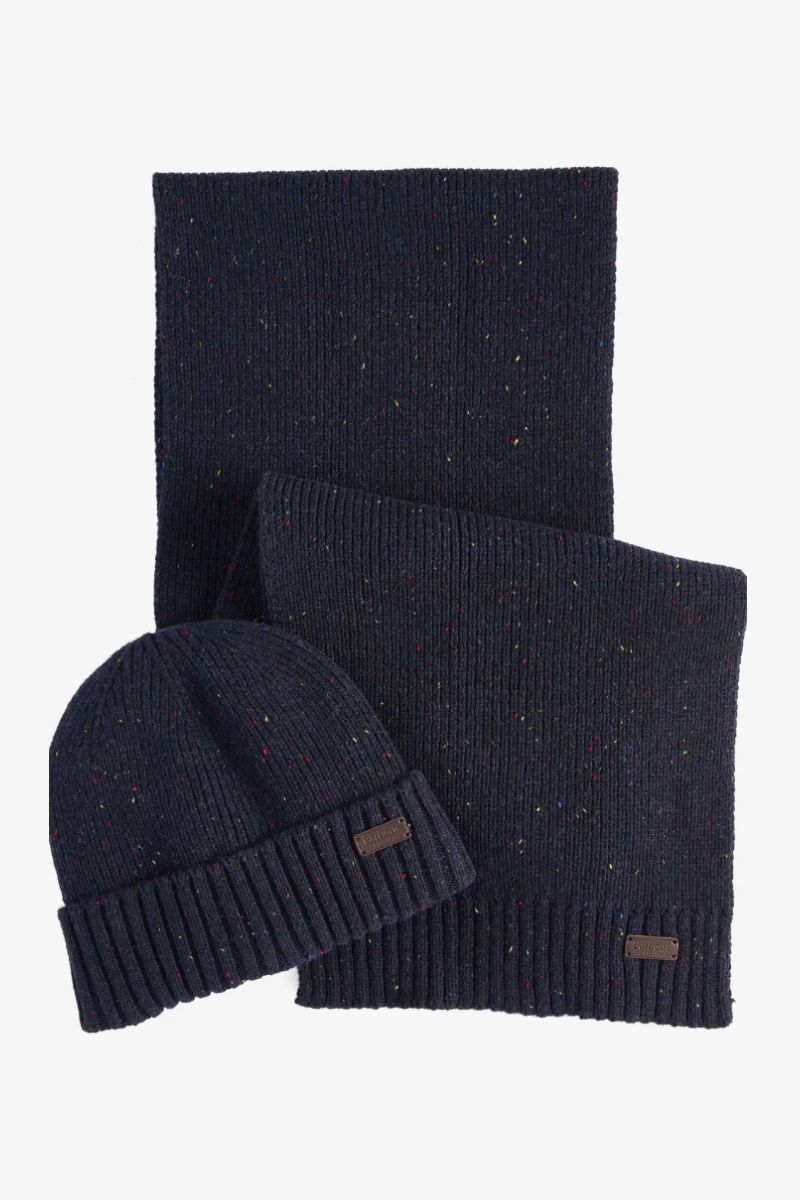 Barbour Carlton Scarf &amp; Hat Set Navy