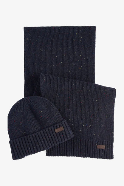 Barbour Carlton Scarf &amp; Hat Set Navy