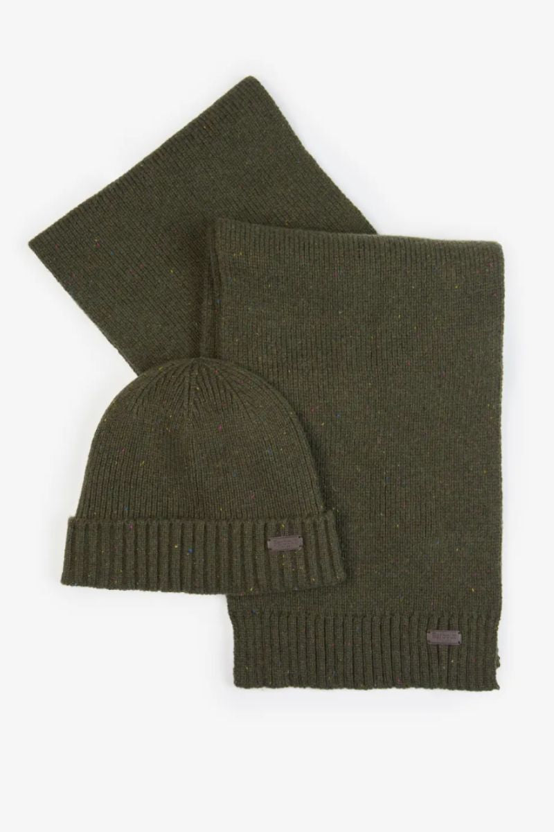 Barbour Carlton Scarf &amp; Hat Set Olive