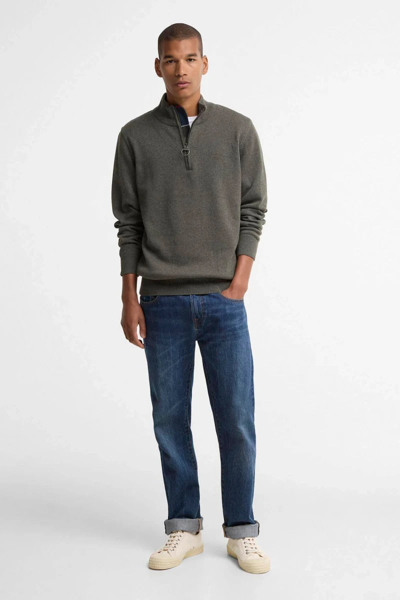 Barbour Cotton Half Zip Knit Olive Jumper