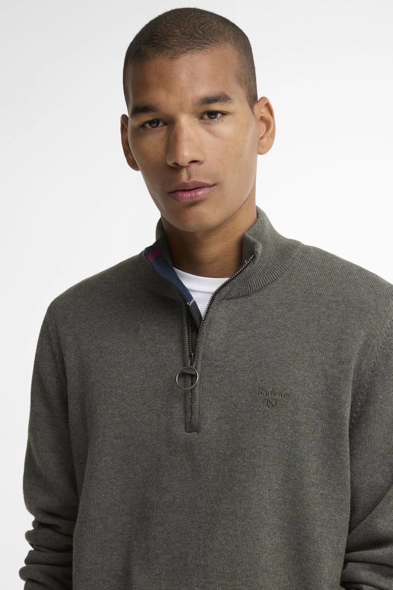 Barbour Cotton Half Zip Knit Olive Jumper