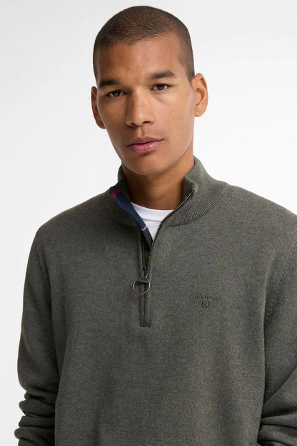Barbour Cotton Half Zip Knit Olive Jumper