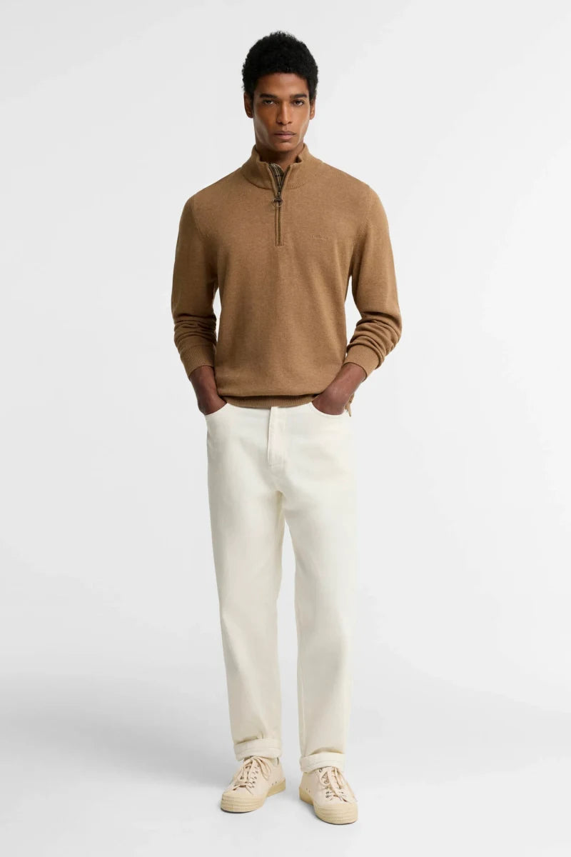 Barbour Cotton Half Zip Knit Sandstone Jumper