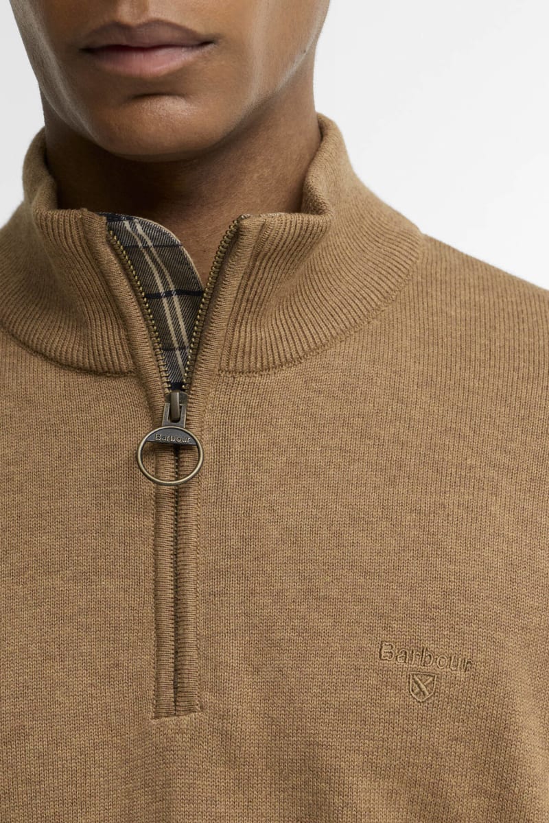 Barbour Cotton Half Zip Knit Sandstone Jumper