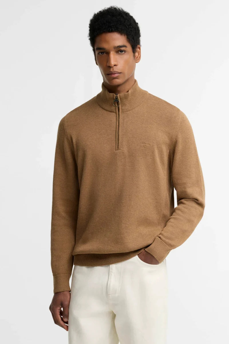 Barbour Cotton Half Zip Knit Sandstone Jumper