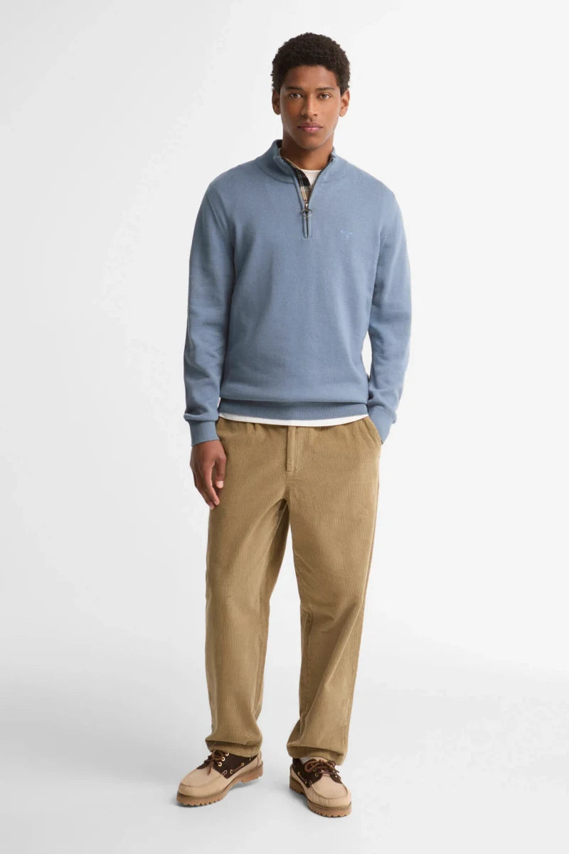 Barbour Cotton Half Zip Knit Blue Jumper