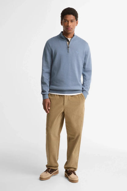 Barbour Cotton Half Zip Knit Blue Jumper