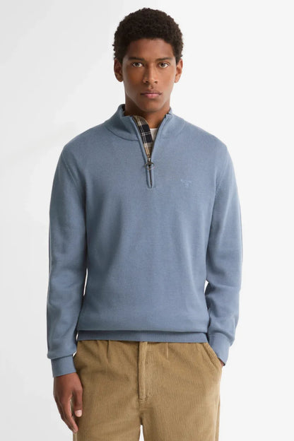 Barbour Cotton Half Zip Knit Blue Jumper