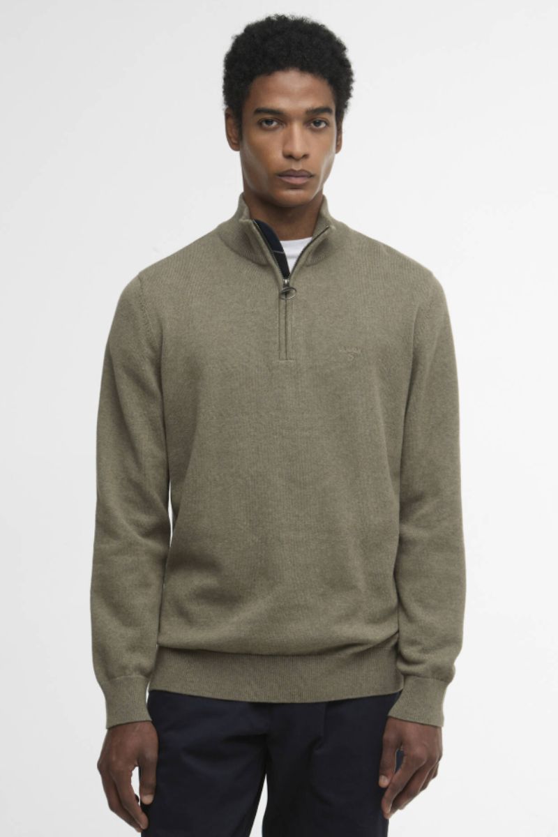 Barbour Cotton Half Zip Jumper Olive
