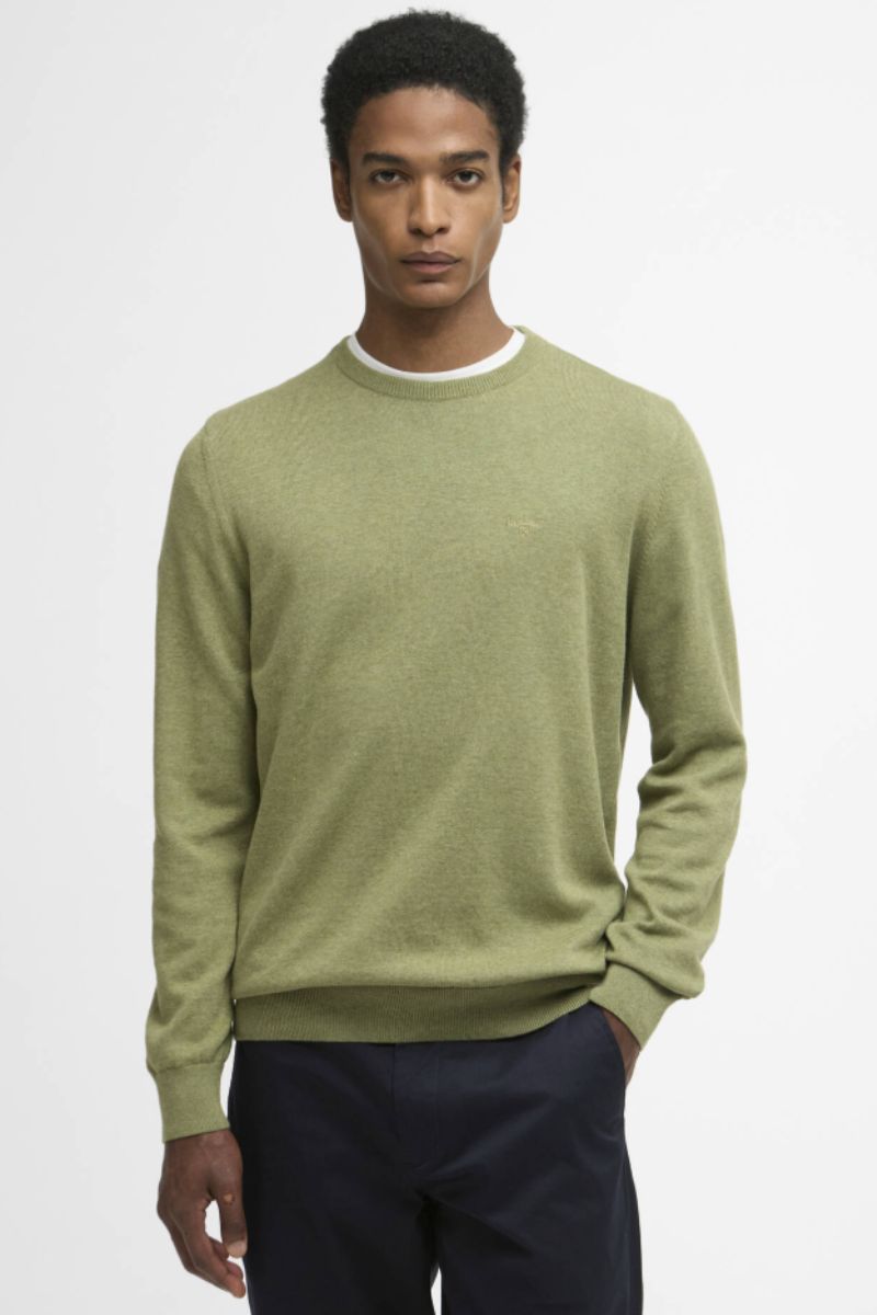 Barbour Pima Cotton Crew Jumper Laurel Green