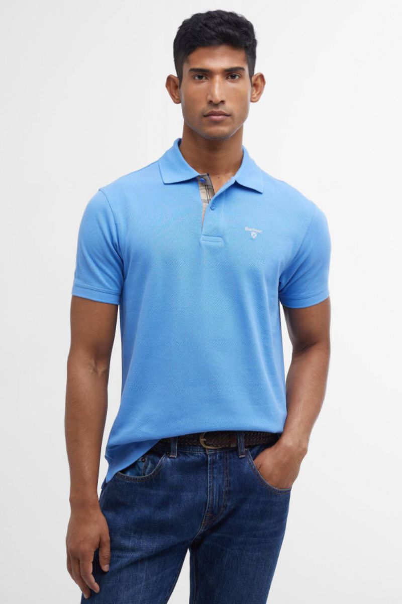 Barbour Tartan Pique Poloshirt Delft Blue