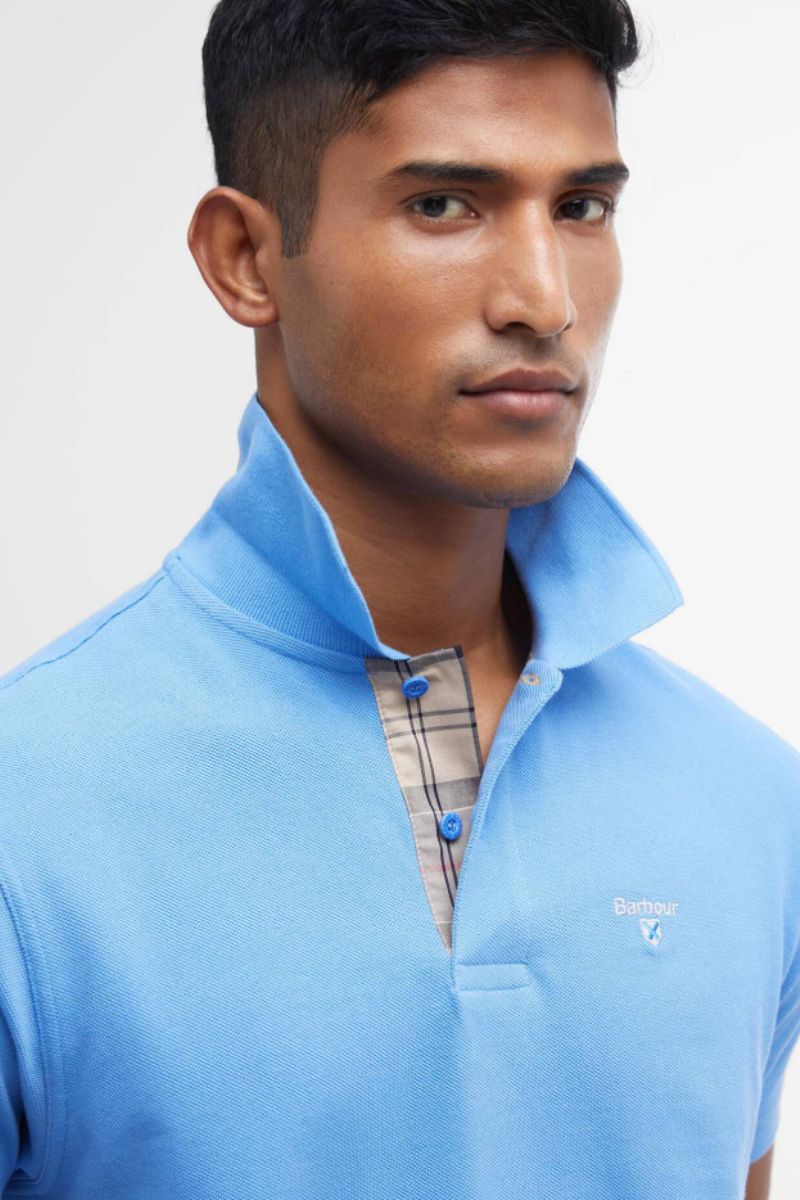 Barbour Tartan Pique Poloshirt Delft Blue