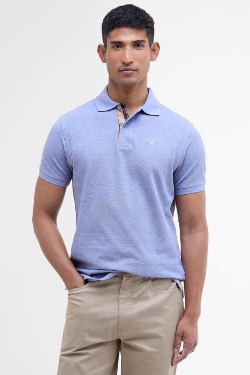 Barbour Tartan Pique Poloshirt Sky Marl