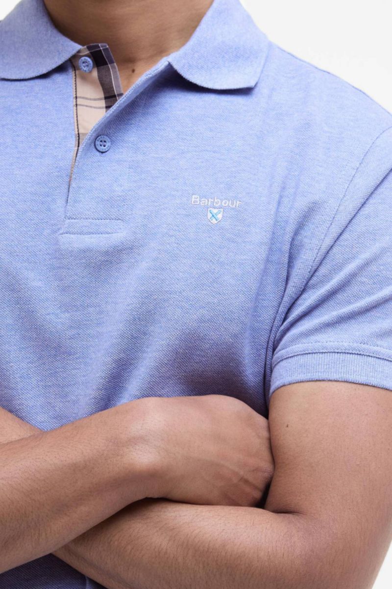 Barbour Tartan Pique Poloshirt Sky Marl
