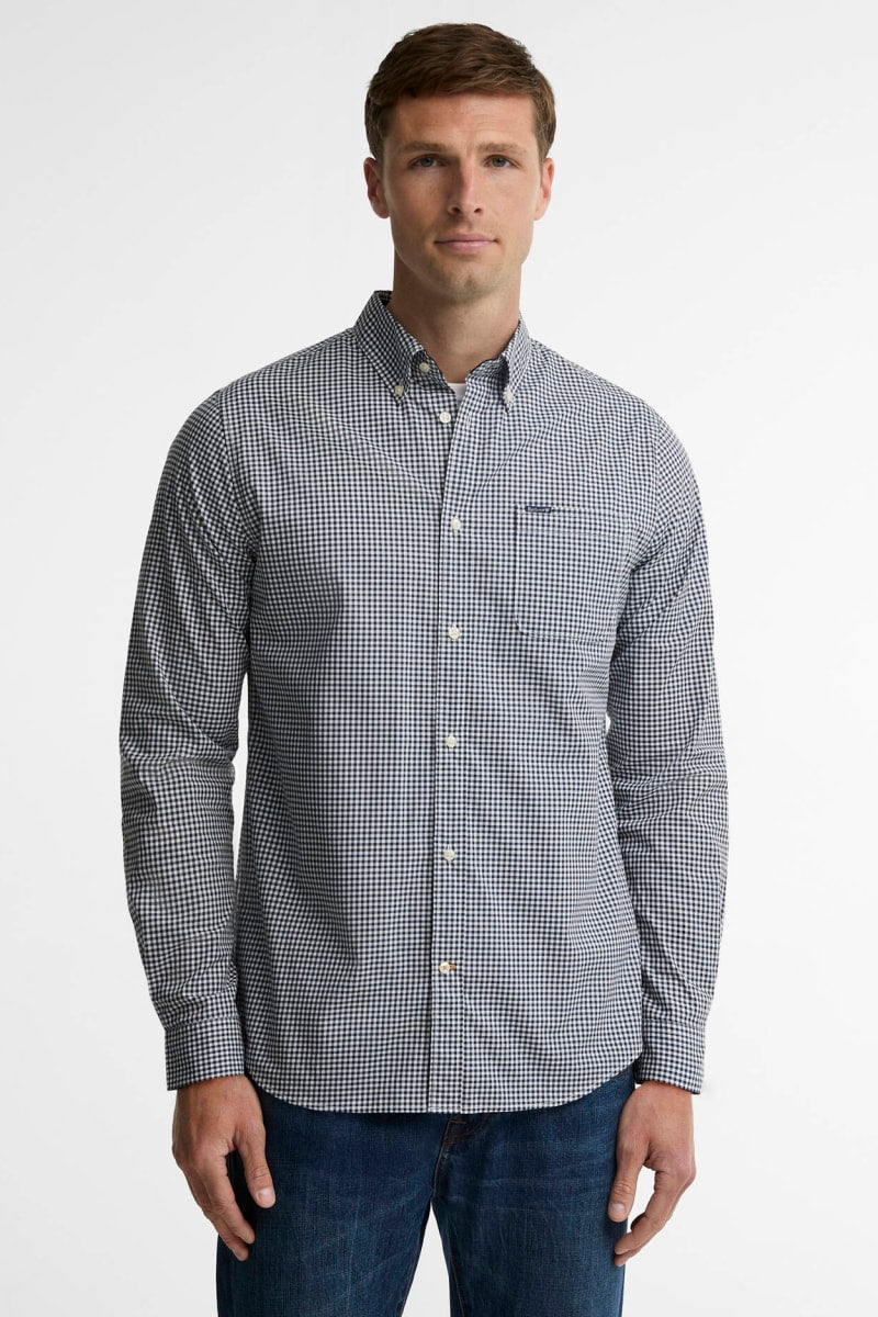 Barbour Harbourwall Tailored Gingham Shirt in navy, front view