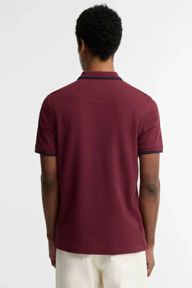 Barbour Lunan Tartan Trimmed Polo dark bordeaux, tartan placket detail
